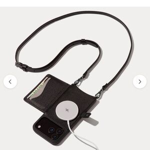 Bandolier Mila Magsafe Black Pewter Leather Phone Case with Strap